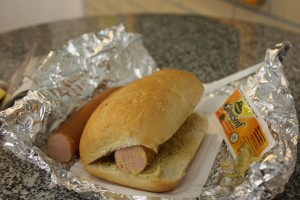 bockwurst and roll from the grocery store in Schwerin